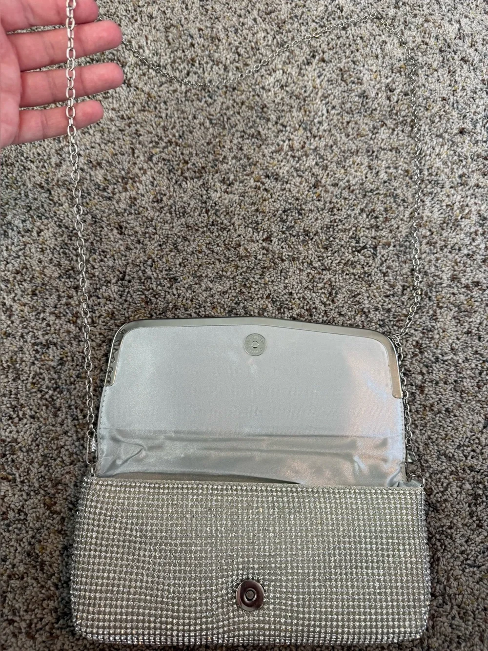 Flap Clutch Crossbody Purse Sparkly Silver